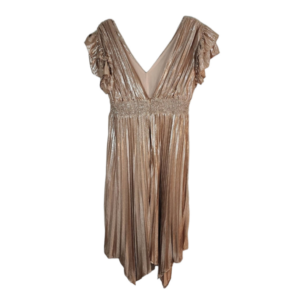 Beulah Neutrals Metallic Pleats Long Dress size large - Picture 6 of 12